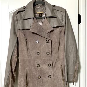 Gray Leather and Sued trench coat.
